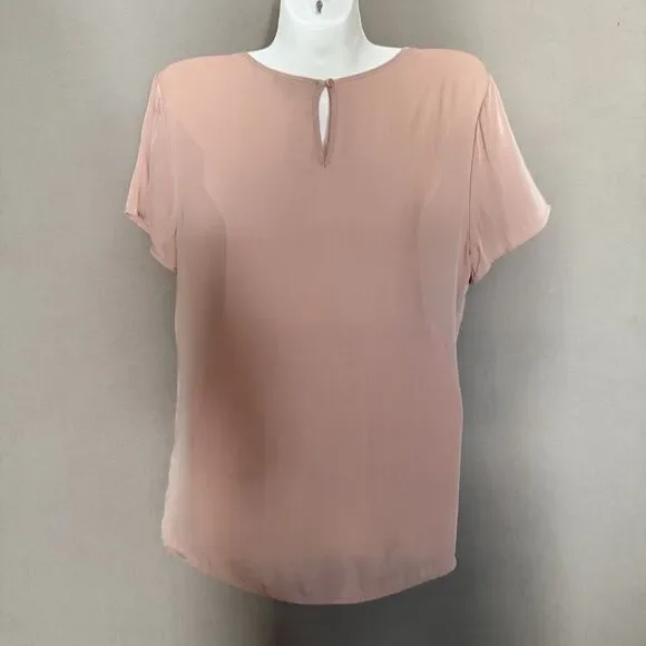 Quince Stretch Silk Top Medium Washable Pink Rose  Womens Short Sleeve Crew Neck - Picture 2 of 8